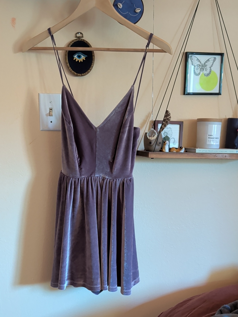silence + noise Velvet Spaghetti Strap Dress in Mauve